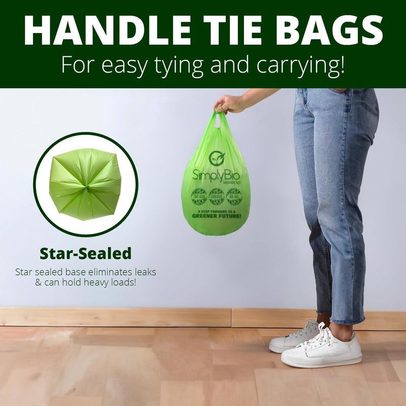 Simply Bio 1.6 Gallon Compostable Trash Bags Liners Handle, Heavy Duty Extra Thick 0.6 Mil, 6.06 Liter, 50 Bags, Small Kitchen Food Scrap Waste Bag, ASTM D6400, US BPI and OK Compost Home Certified - Image 3
